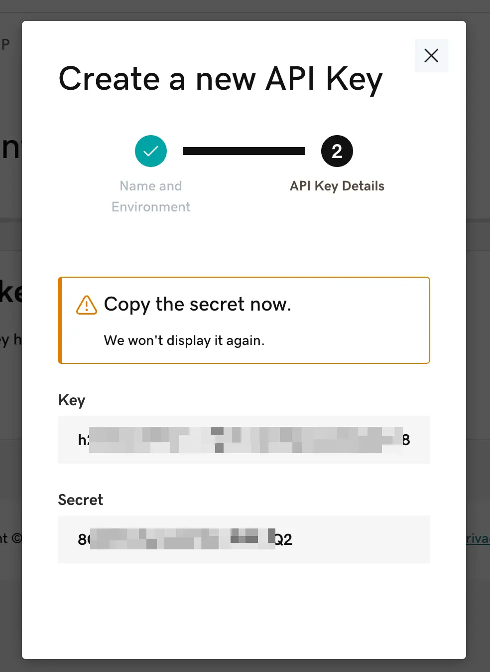 Copy your Key and Secret