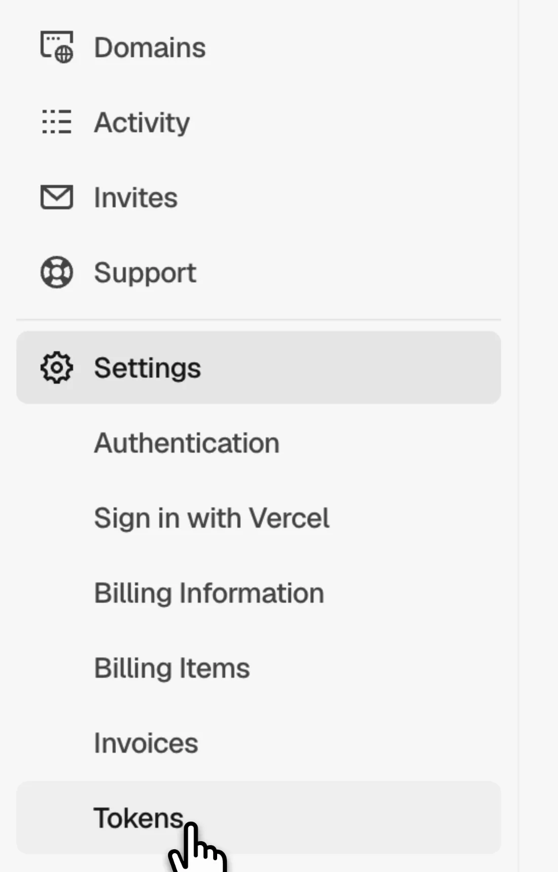 Select Tokens under Settings